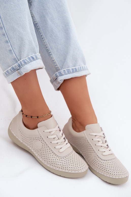 Ivory leren dames schoenen met veters Bahia