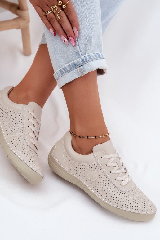 Leer schoenen Dames met veters ivoor Bahia
