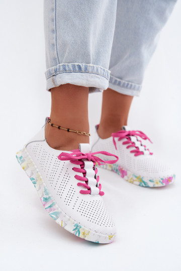 Witte leren dames schoenen met veters Cadiz 2