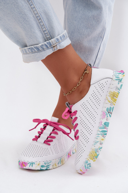 Witte leren dames schoenen met veters Cadiz