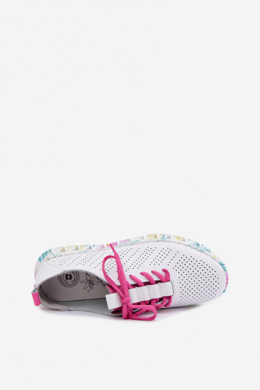 Witte leren dames schoenen met veters Cadiz