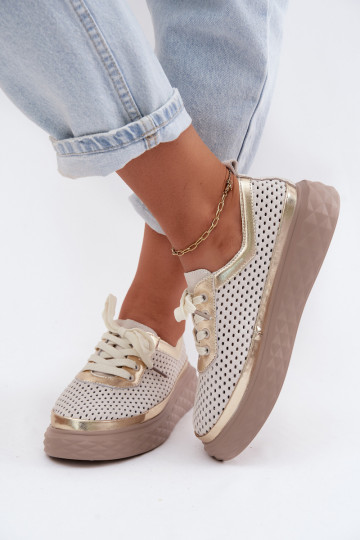Haut aus INildleder Schuhe Feminin mit einer Plattform mit durchbrochenen Elementen Beige Lessa
