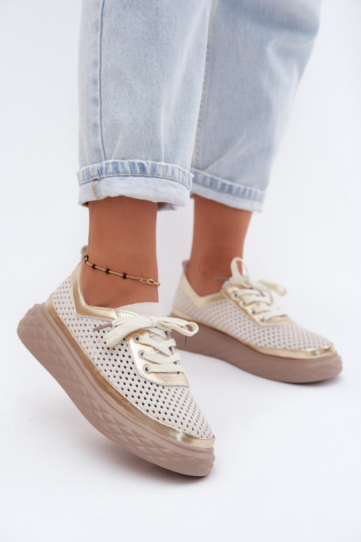 Leer van suède schoenen Dames met platform met elementen van opengeInerkt beige Lessa