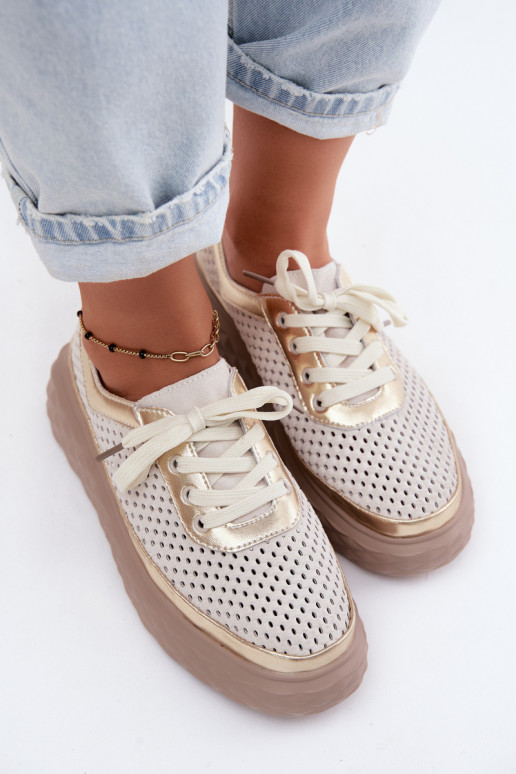 Leer van suède schoenen Dames met platform met elementen van opengeInerkt beige Lessa