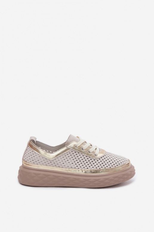 Leer van suède schoenen Dames met platform met elementen van opengeInerkt beige Lessa