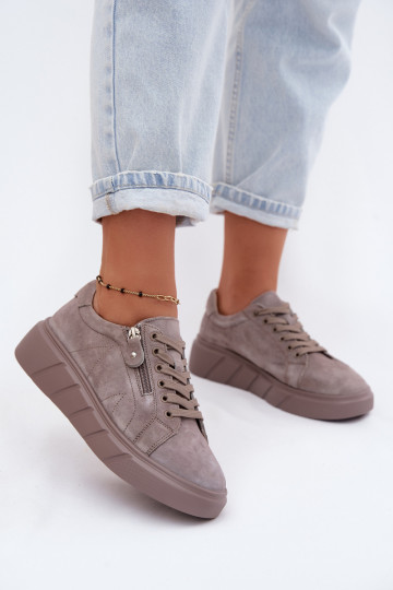 Dames platform schoenen van faux suede in zandkleur Luna