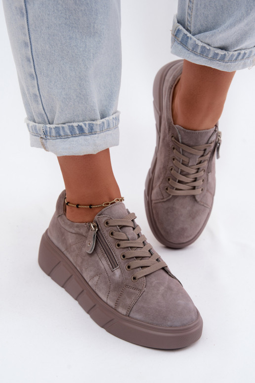 Dames platform schoenen van faux suede in zandkleur Luna