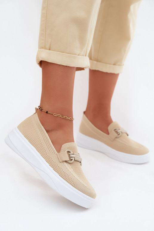 Dames platform schoenen met ornamenten in zandkleur Freshy