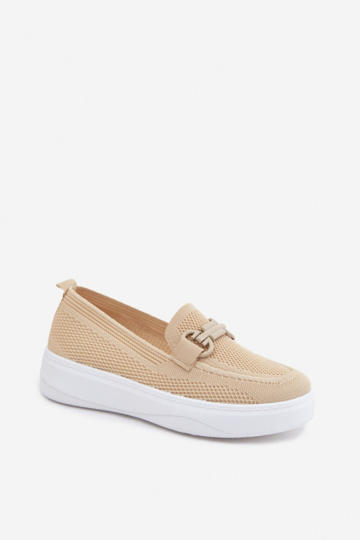  Schuhe Feminin mit einer Plattform mit Ornamenten Beige Freshy