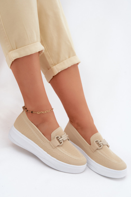  Schuhe Feminin mit einer Plattform mit Ornamenten Beige Freshy
