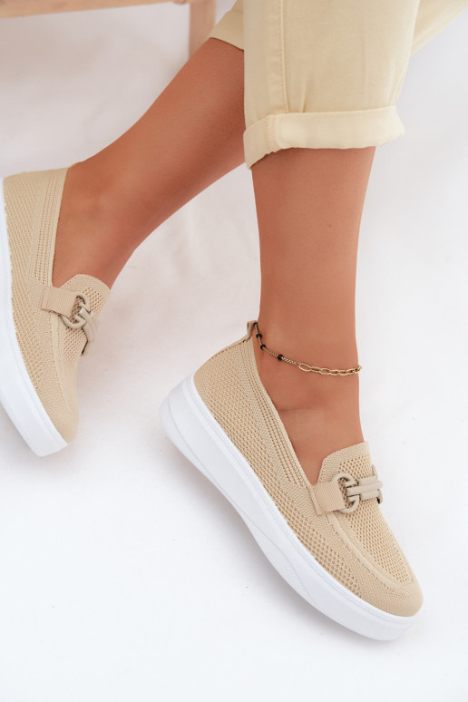Dames platform schoenen met ornamenten in zandkleur Freshy
