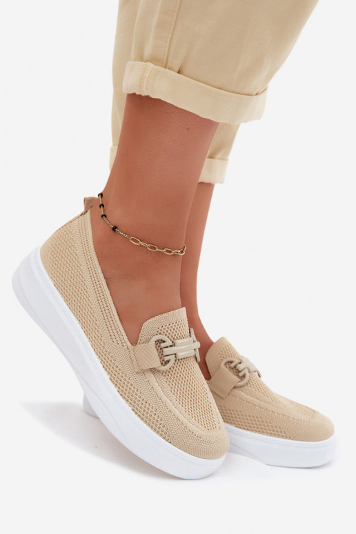Damen-Platform-Schuhe mit Ornamenten in Sandfarbe Freshy