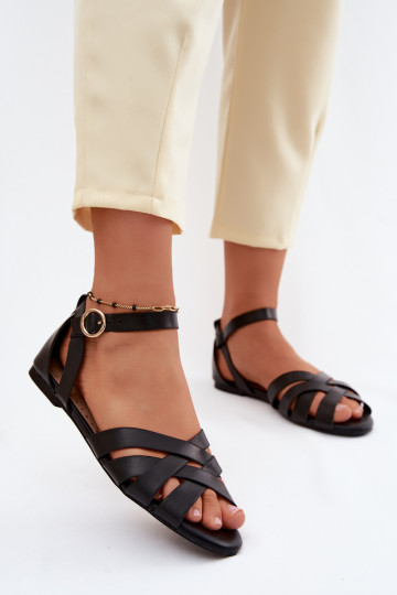 Flache Sandalen für Damen mit Riemen aus schwarzem Kunstleder Lagos 2