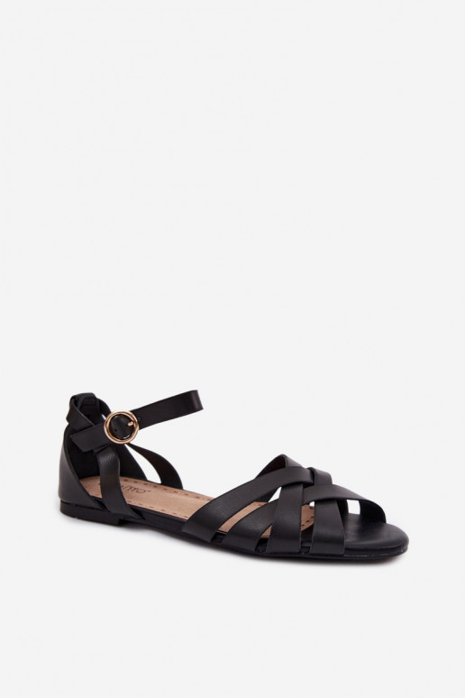 Dames platte sandalen met bandjes in zwarte faux leather Lagos