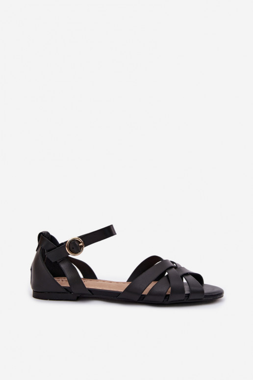 Sandales plates pour femmes avec des bandes Eko Peau couleur noire Lagos