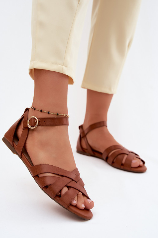Sandales plates pour femmes avec des bandes Eko Peau marron Lagos