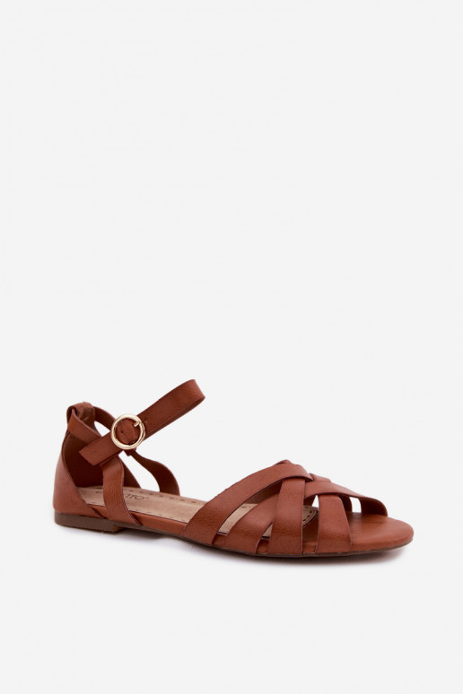 Flache Sandalen für Damen mit Streifen Eko Haut braune Farbe Lagos