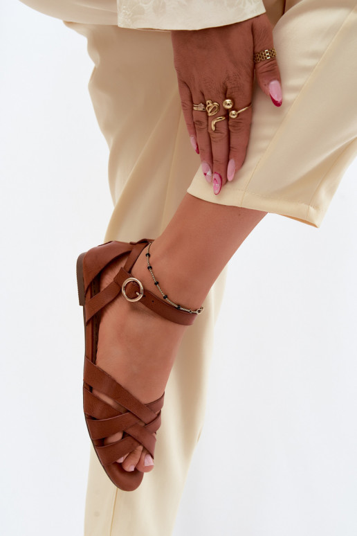 Sandalen voor dames Met Strepen Eko Leer bruine kleur Lagos