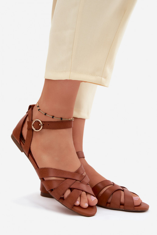 Sandales plates pour femmes avec des bandes Eko Peau marron Lagos