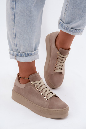 Baskets pour femmes en daim synthétique avec plateforme couleur sable Zazoo N408S7