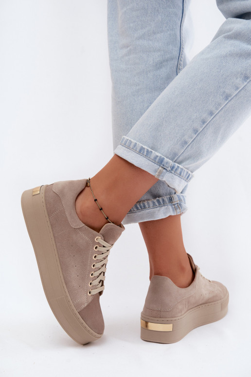 Peau en daim Chaussures modèle baskets Féminin avec une plateforme Zazoo N408S7 beige