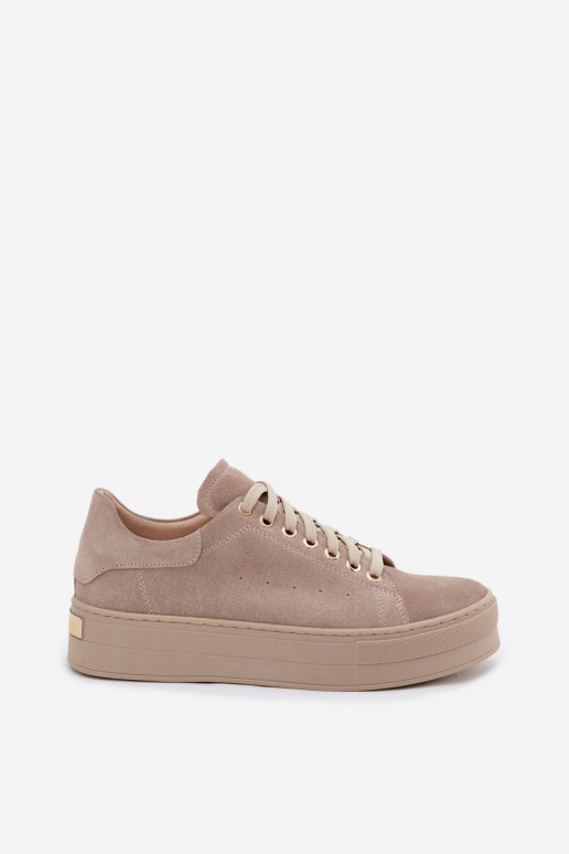 Peau en daim Chaussures modèle baskets Féminin avec une plateforme Zazoo N408S7 beige