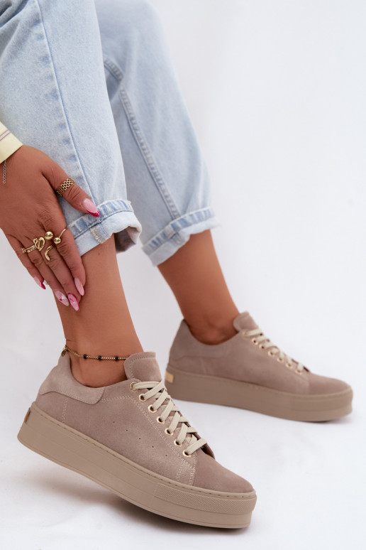 Peau en daim Chaussures modèle baskets Féminin avec une plateforme Zazoo N408S7 beige