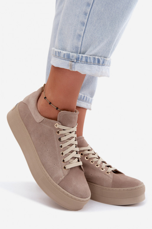 Damen-Sneaker aus Kunstveloursleder mit Plattform in Sandfarbe Zazoo N408S7