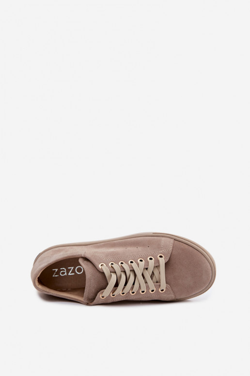 Haut aus INildleder Sneakers Stilvollllschuhe Feminin mit einer Plattform Zazoo N408S7 Beige