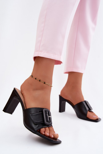 Chaussons pour femmes avec talons, ornements et boucles en noir Vinceza 22-20159 2