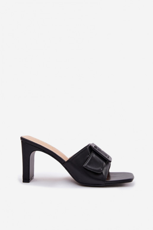 Chaussons pour femmes avec talons, ornements et boucles en noir Vinceza 22-20159