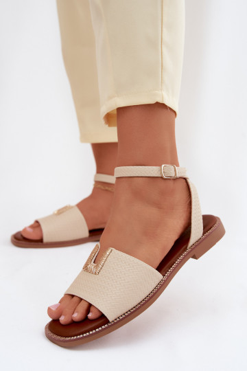 Dames platte sandalen met gouden details in zandkleur Vinceza 73505 2