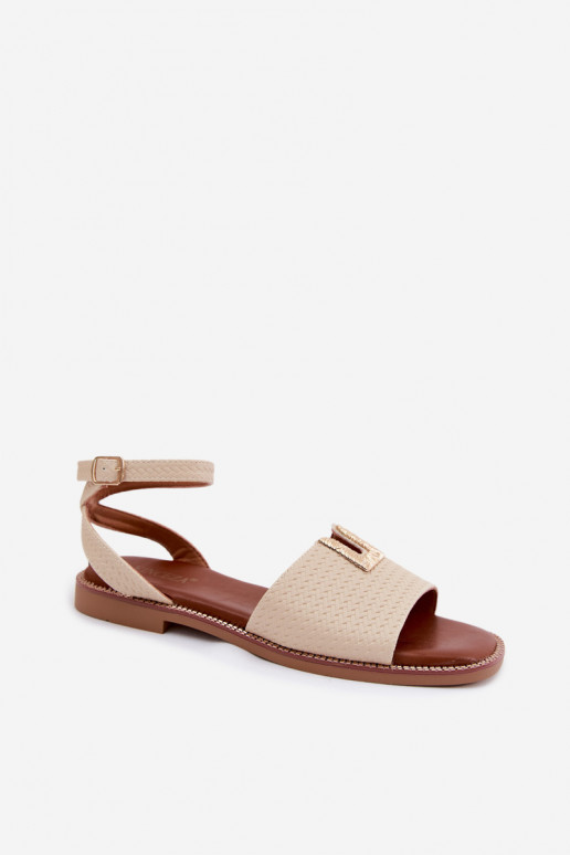 Dames platte sandalen met gouden details in zandkleur Vinceza 73505