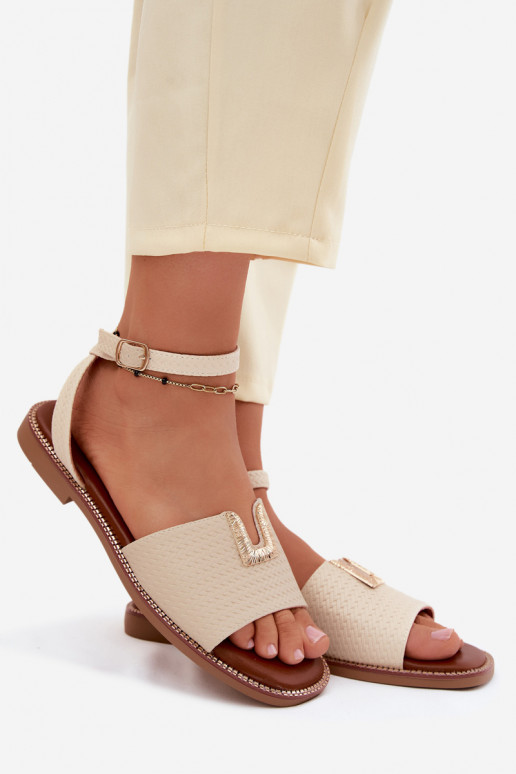 Sandales plates pour femmes Ze couleur doréem Detalem Vinceza 73505 beige