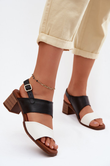Sandales à talons pour femmes en sable et noir Tai turiciejka E7396-01 2