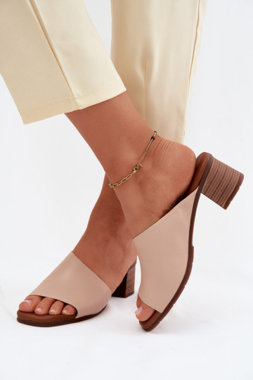 Leren slippers met hak in zandkleur Tai turiciejka E7395-04 2