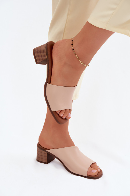 Leren pantoffels Dames met hakken Het heeftciejka E7395-04 beige