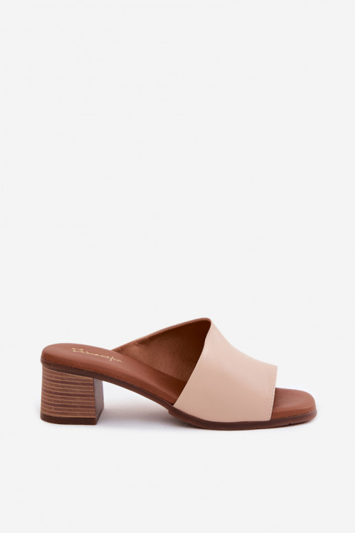 Leren pantoffels Dames met hakken Het heeftciejka E7395-04 beige