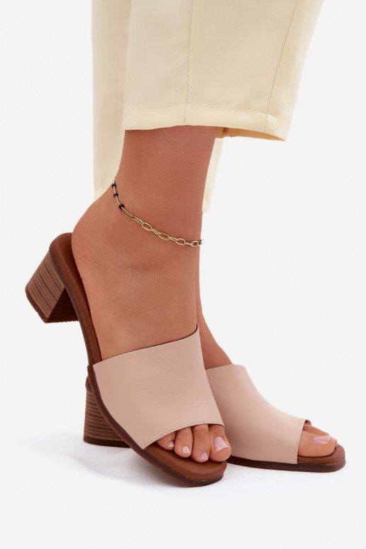 Chaussons en cuir avec talons couleur sable Tai turiciejka E7395-04