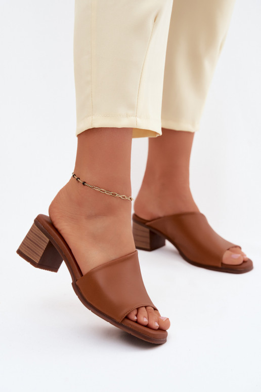 Leren pantoffels Dames met hakken Het heeftciejka E7395-29 bruine kleur