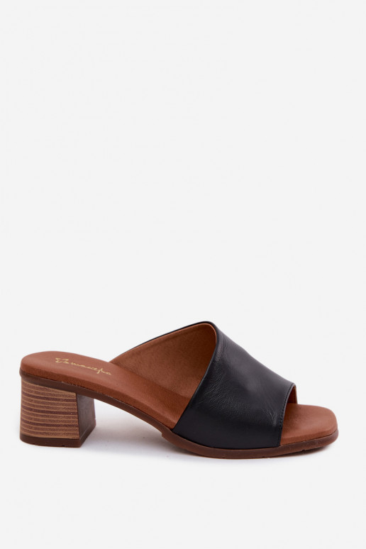 Schwarze Leder-Damenschuhe mit Absatz