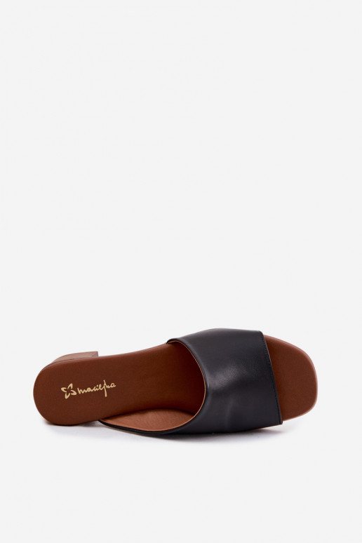 Zwarte leren dames slippers met hak