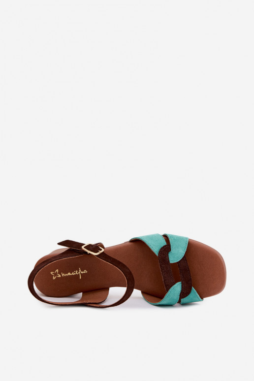 Sandales en daim turquoise et marron pour femmes avec talon