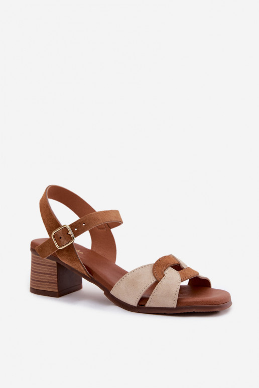 Leer Suède damessandalen met hakken Het heeftciejka E7400-04 beige
