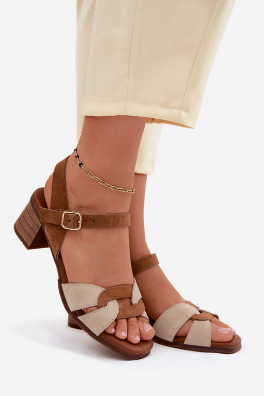 Haut INildledersandalen für Damen mit Absätzen Es mussciejka E7400-04 Beige
