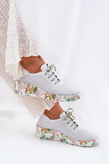 Leren platform schoenen met patronen in wit-groen Artiker 54C1807
