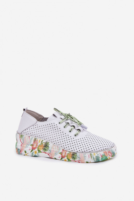 Leren platform schoenen met patronen in wit-groen Artiker 54C1807