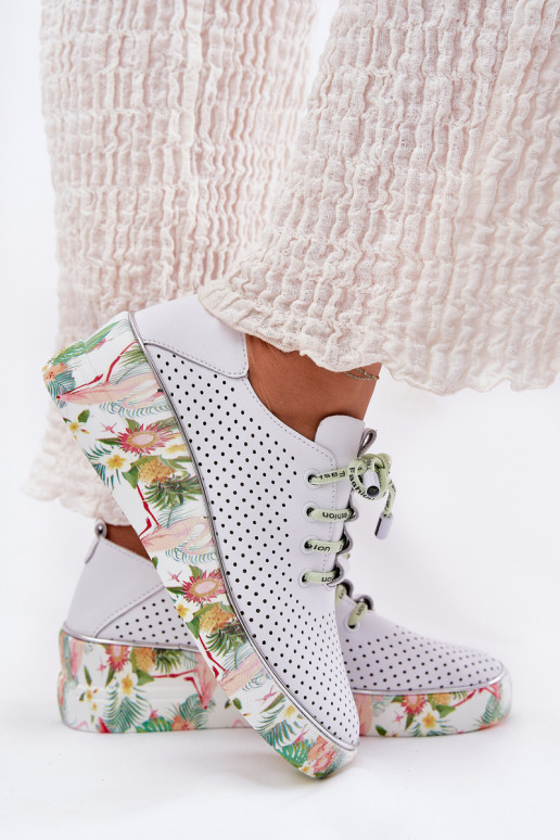 Leer schoenen met platform met patronen Artiker 54C1807 INit-groene kleur