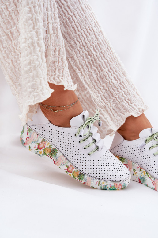 Peau chaussures avec une plateforme avec des écrits Artiker 54C1807 Blanc-couleur verte