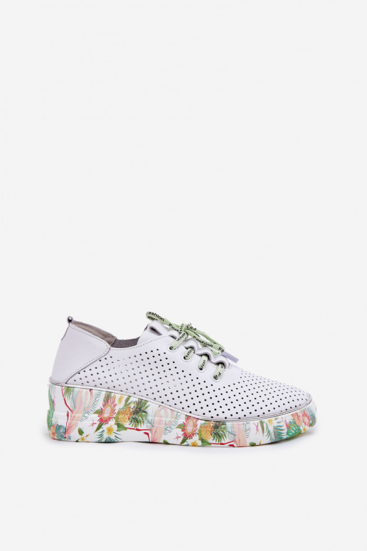 Chaussures en cuir à plateforme avec motifs en blanc-vert Artiker 54C1807